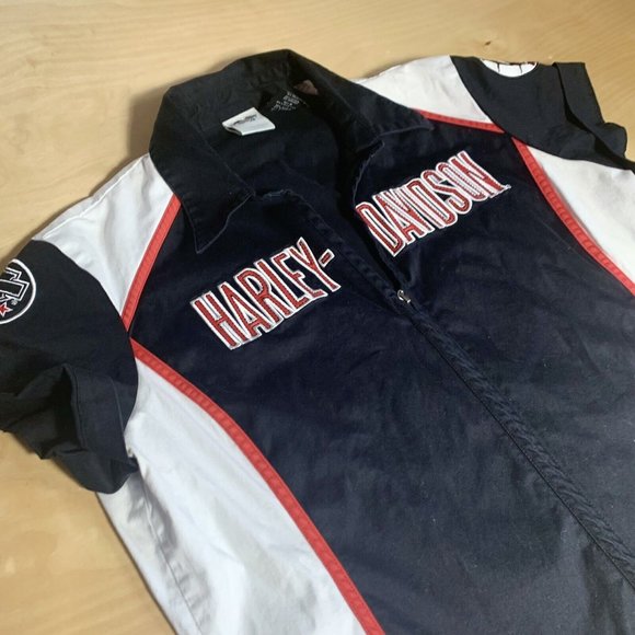 Harley Davidson Zip Up Shirt Womens Red & Black 2XL Work Shirt Garage Shirt - Picture 1 of 6